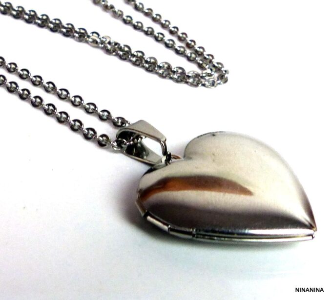 N5454b Collier femme pendentif porte-photo acier inoxydable argent