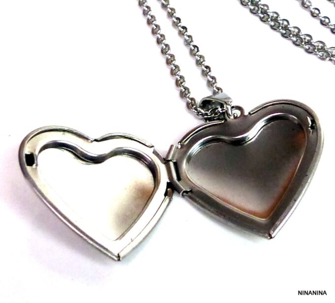 N5454c Collier femme pendentif porte-photo acier inoxydable argent