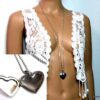 N5455a Collier femme long sautoir pendentif porte-photo acier inoxydable argent