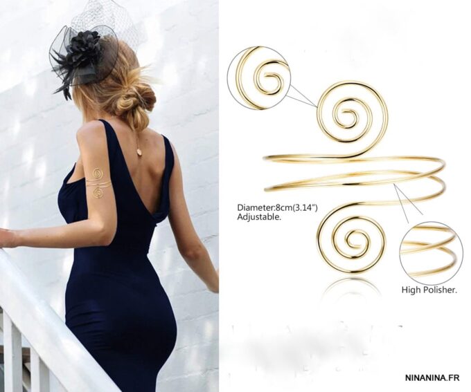 N5495b Bracelet tour de bras spirale biceps métal doré - Bijoux Bracelets en ligne Ninanina