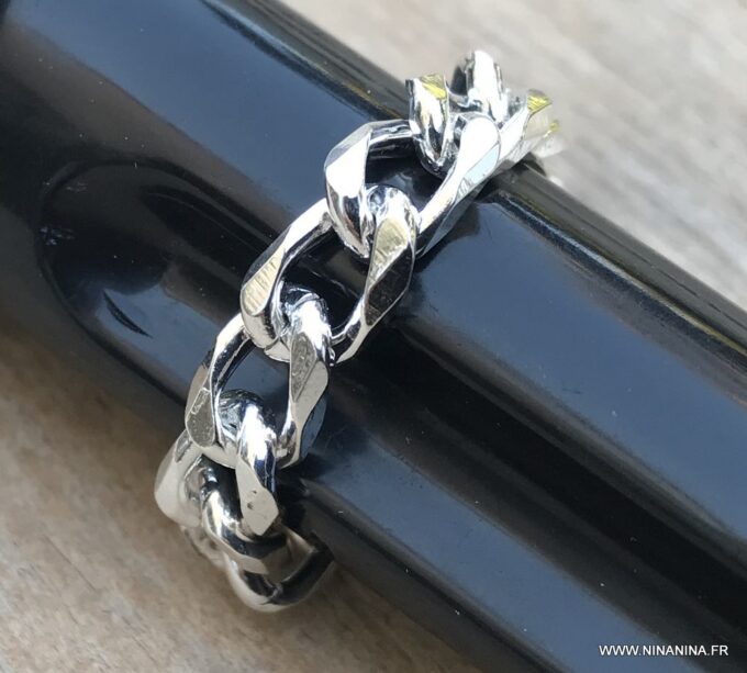 N5509 Bague homme chaine maille gourmette plaqué argent - Bijoux Bagues en ligne Ninanina