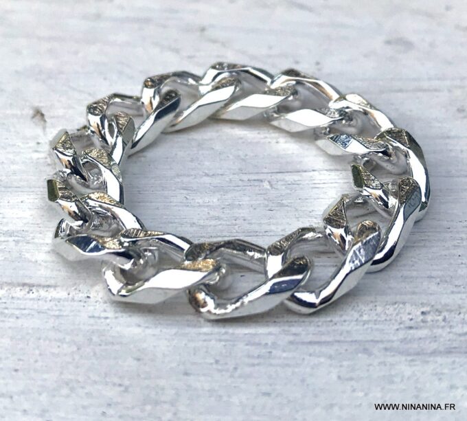 N5509a Bague homme chaine maille gourmette plaqué argent - Bijoux Bagues en ligne Ninanina