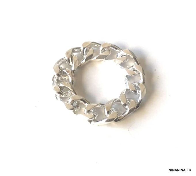 N5509a Bague homme chaine souple maille gourmette plaqué argent - Bijoux Bagues en ligne Ninanina