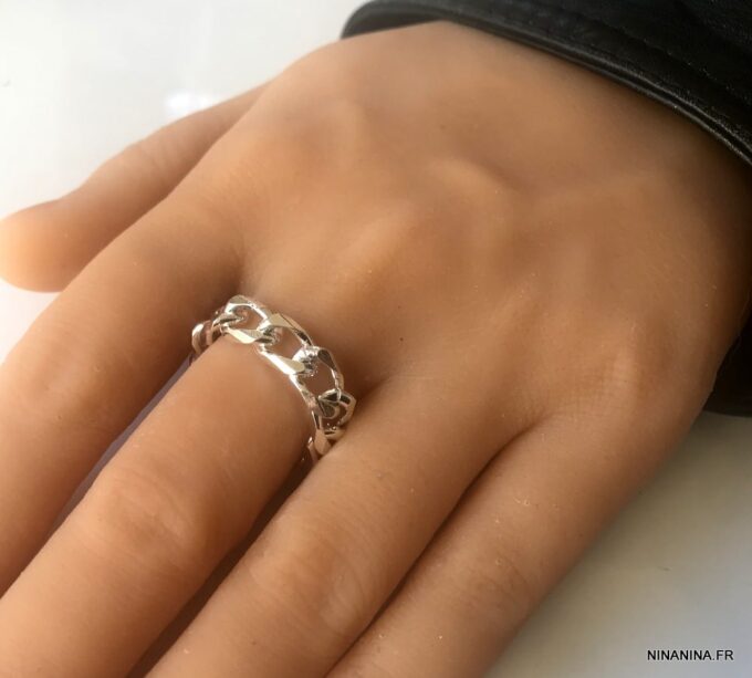 N5509b Bague homme chaine souple maille gourmette plaqué argent - Bijoux Bagues en ligne Ninanina