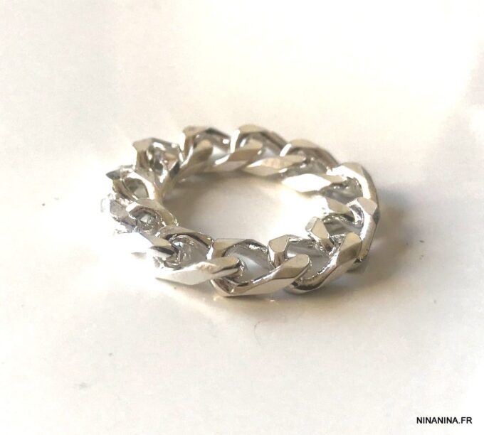 N5509c Bague homme chaine souple maille gourmette plaqué argent - Bijoux Bagues en ligne Ninanina