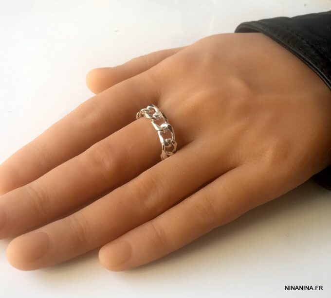 N5509d Bague homme chaine souple maille gourmette plaqué argent - Bijoux Bagues en ligne Ninanina