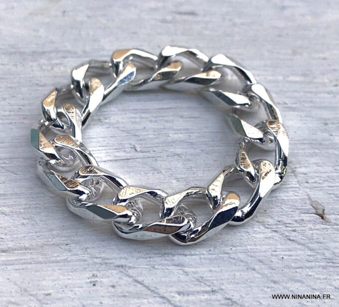 N5509e Bague homme chaine maille gourmette plaqué argent - Bijoux Bagues en ligne Ninanina