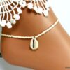N5510 bracelet de cheville coquillag cauri rocailles blanches NINANINA