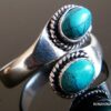 N5523b Bague réglable turquoise plaqué argent NINANINA
