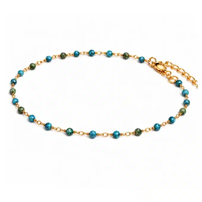 N5528 Chaine cheville turquoise naturelle facettée laiton doré - Bijoux de pieds femmes en ligne Ninanina