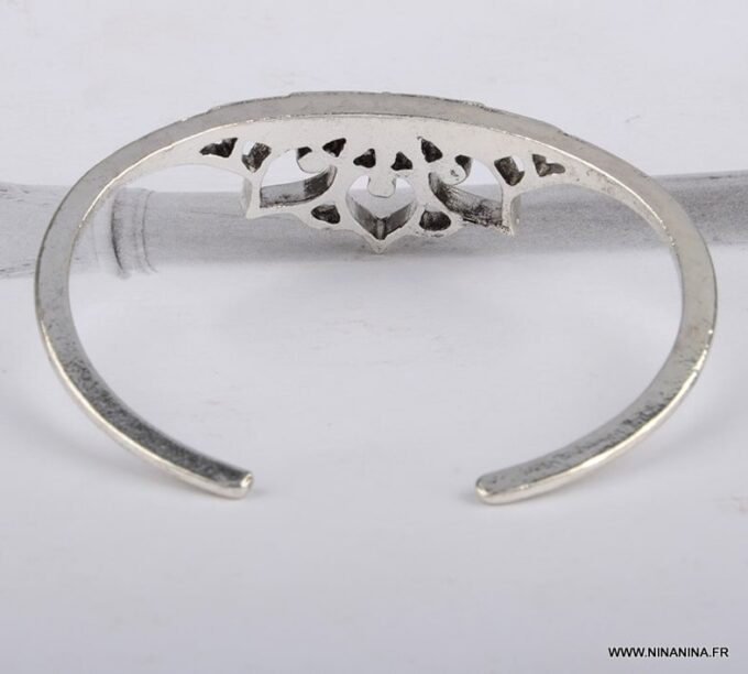 N5545b Bracelet femme jonc couronne dentelle réglable métal argent NINANINA