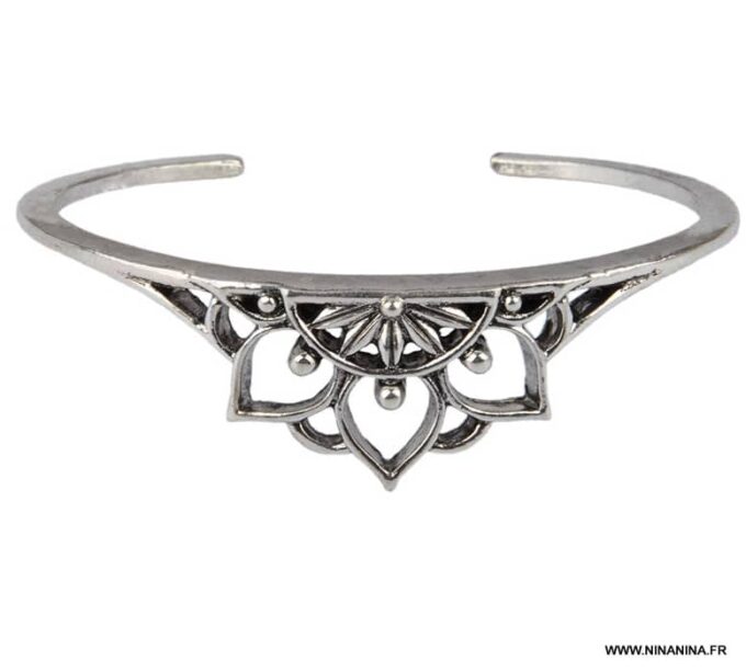 N5545bis Bracelet couronne jonc argenté femme - Bijoux bracelets en loigne NInanina