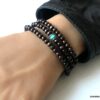 N5556 Bracelet perle bois homme et turquoise bleue 3 tours - Bijoux Bracelets en ligne Ninanina