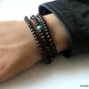 N5556a Bracelet perle bois homme et turquoise bleue 3 tours - Bijoux Bracelets en ligne Ninanina