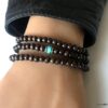 N5556b Bracelet perle bois homme et turquoise bleue 3 tours - Bijoux Bracelets en ligne Ninanina