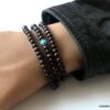 N5556c Bracelet perle bois homme et turquoise bleue 3 tours - Bijoux Bracelets en ligne Ninanina