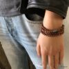 N5556f Bracelet perle bois homme et turquoise bleue 3 tours - Bijoux Bracelets en ligne Ninanina