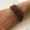 N5556g Bracelet perle bois homme et turquoise bleue 3 tours - Bijoux Bracelets en ligne Ninanina
