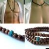 N5557c Long Collier perle bois homme turquoise et argent 925 - Bijoux Colliers hommes en ligne Ninanina