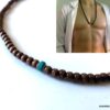 N5557d Long Collier perle bois homme turquoise et argent 925 - Bijoux Colliers hommes en ligne Ninanina