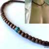 N5557e Long Collier perle bois homme turquoise et argent 925 - Bijoux Colliers hommes en ligne Ninanina