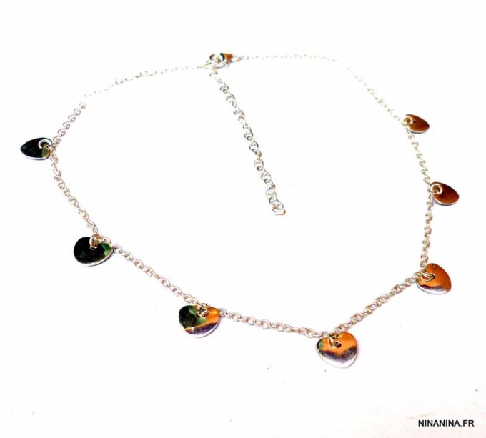 N5581a Collier femme ras de cou coeurs argent 925 massif NINANINA