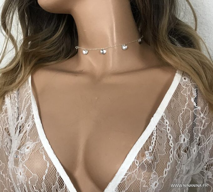 N5581e Collier ras de cou coeur argent 925 femme - Bijoux Colliers en ligne Ninanina