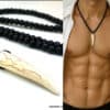 N5592 Collier homme ethnique avec pendentif corne en pierre naturelle blanche et perles rondes en bois