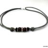 N5598c collier homme femme cordon cuir perles bois argent 925 massif NINANINA