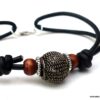 N5600c bracelet homme femme réglable cordon cuir perles bois argent 925 massif NINANINA