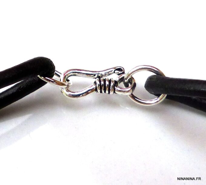 N5602c bracelet homme femme réglable cordon cuir perles turquoise argent 925 massif NINANINA