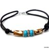 N5602e bracelet homme femme réglable cordon cuir perles turquoise argent 925 massif NINANINA