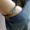 N5602h bracelet homme femme réglable cordon cuir perles turquoise argent 925 massif NINANINA