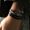 N5614a Bracelet lame de rasoir acier inoxydable homme cuir 3 tours - BijouxBracelets en ligne Ninanina
