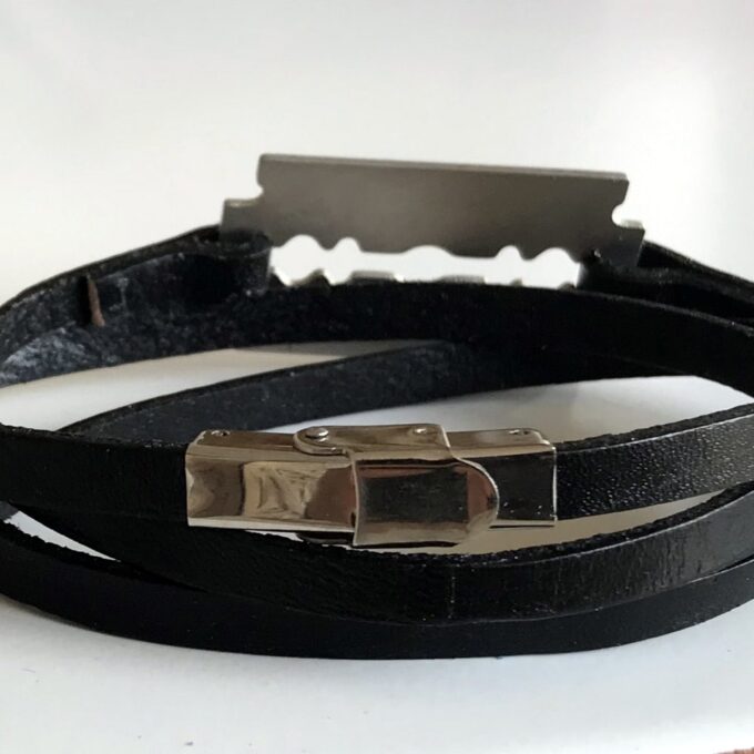 N5614e Bracelet lame de rasoir acier inoxydable homme cuir 3 tours - BijouxBracelets en ligne Ninanina