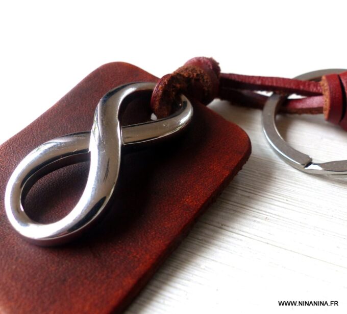 N5615G Porte clé homme cuir infini acier - Bijoux en ligne NINANINA
