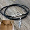 N5618 collier homme cordon cuir plume argent 925 massif NINANINA