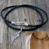 N5618c collier homme cordon cuir plume argent 925 massif NINANINA