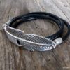 N5620c bracelet femme cordon cuir 3 tours plume argent 925 massif NINANINA
