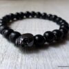N5633 Bracelet elastique homme perle bois noir tête de mort - Bijoux Bracelets en ligne Ninanina