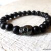 N5633b Bracelet tête de mort homme femme perles bois noir elastique - Bijoux bracelets en ligne Ninanina