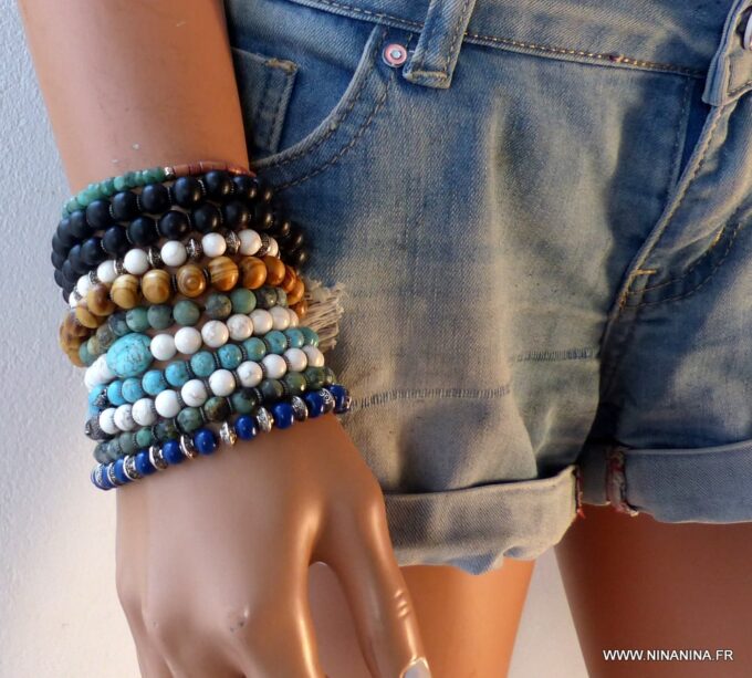 N5634 Bracelet homme mala perles bois marron clair - Bijoux Bracelets en ligne ninanina