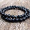 N5635 Bracelet elastique wrap mala homme perles bois noir 2 tours - Bijoux Bracelets en ligne Ninanina