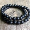 N5635 Bracelet homme perles bois noires 2 tours NINANINA