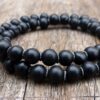 N5635b Bracelet elastique wrap mala homme perles bois noir 2 tours - Bijoux Bracelets en ligne Ninanina