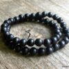 N5635b Bracelet homme perles bois noires 2 tours NINANINA