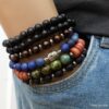 N5635c Bracelet elastique wrap mala homme perles bois noir 2 tours - Bijoux Bracelets en ligne Ninanina