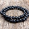N5635d Bracelet elastique wrap mala homme perles bois noir 2 tours - Bijoux Bracelets en ligne Ninanina