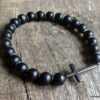 N5636d Bracelet homme perles bois noires croix NINANINA