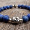 N5642 Bracelet elastique homme bouddha métal argent perles lapis lazuli mat - Bijoux Bracelets en ligne Ninanina
